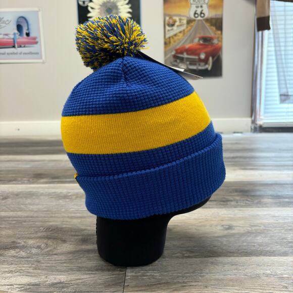 NWT Nike Pitt Panthers Royal Blue Yellow OS Center Swoosh Cuffed Pom Beanie Hat - Picture 4 of 9